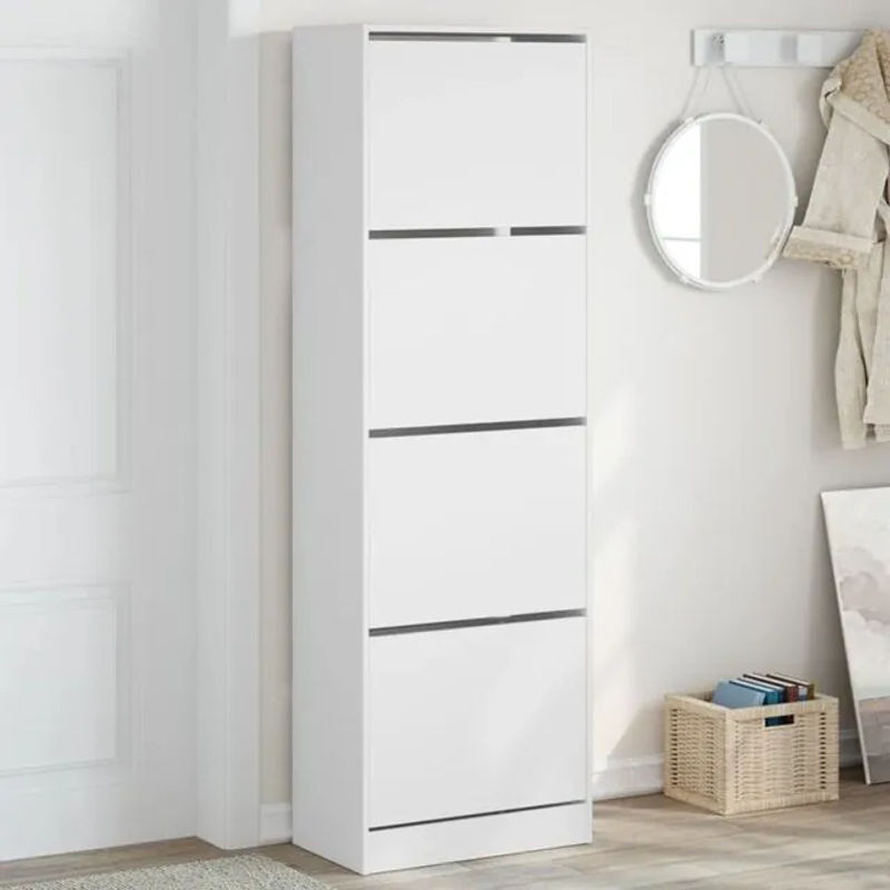 Vidaxl Schuhschrank mit 4 Drehtüren in Weiß, modern und minimalistisch, B/T/H: 60 x 34 x 187,5 cm - Bild 1