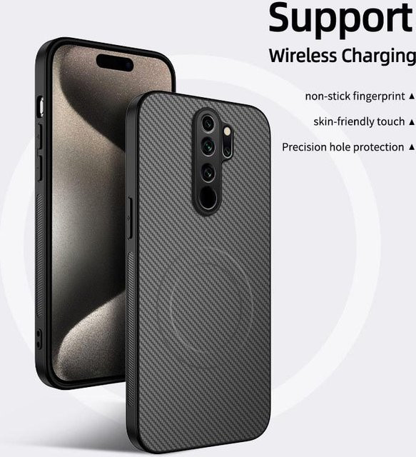 Xiaomi Redmi Note 8 Pro Schutzhülle mit Karbonfaser-Lederstruktur und MagSafe-Funktion in Grau - Bild 1