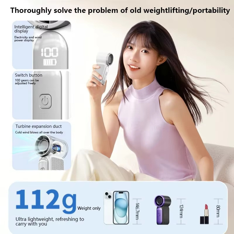 OPPO Mini-Handventilator in Lila, tragbarer USB-wiederaufladbarer Turbo-Ventilator mit 100 Windstufen und 15 m/s Geschwindigkeit - Bild 3