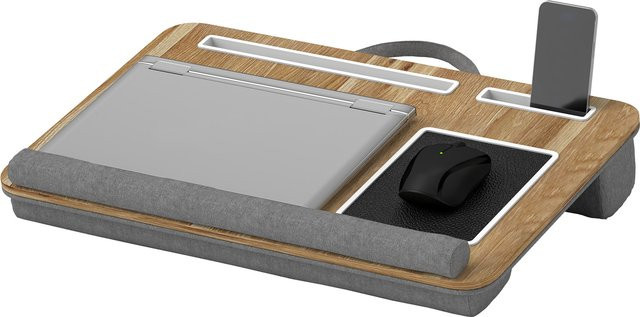 HOMCOM Laptop-Ständer Bett als Laptop-Tisch mit Nackenrolle, Tablet- und Handyständer, Mauspad sowie Handgelenkauflage, Braun, B/T/H: 55,5 x 37 x 9 cm, Aosom - Bild 1