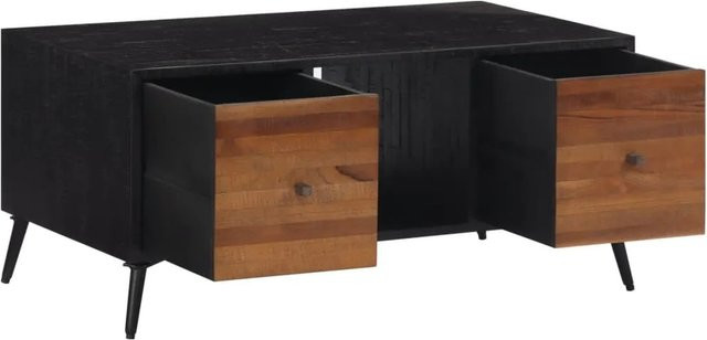 vidaXL Couchtisch aus Massivholz Teak in Braun und Schwarz, B/T/H: 90 x 50 x 41 cm - Bild 1