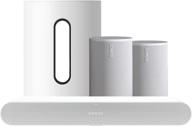 Sonos Sound System Set in Weiß bestehend aus Sonos Ray Soundbar, 2x Era 100 Lautsprecher und Sub Mini - Bild 1