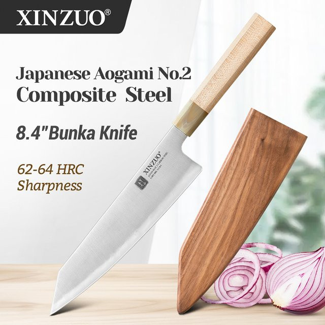 XINZUO Bunka-Messer aus handgeschmiedetem Aogami Nr. 2 Kern-Verbundstahl mit achteckigem Holzgriff, 21,3 cm - Bild 1