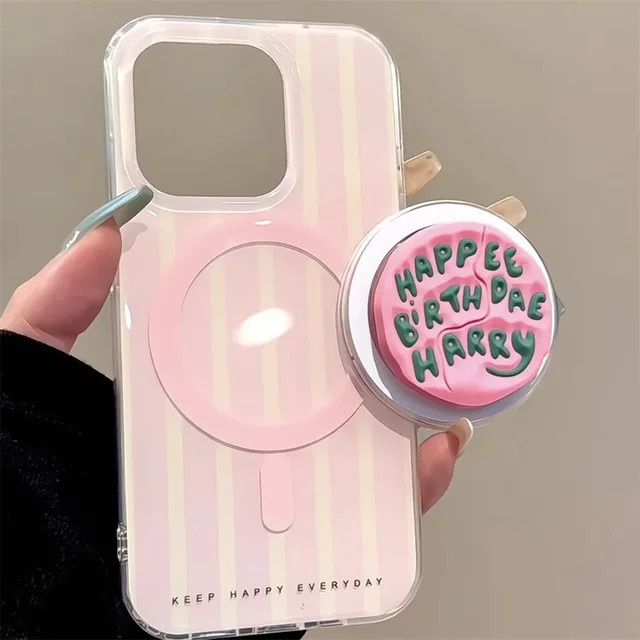 Ins-Style Magnetischer Handyhalter mit 3D Schokoladenkuchen Design in Rosa, Faltbarer Magnetständer und Aufkleber für dein Smartphone - Bild 1