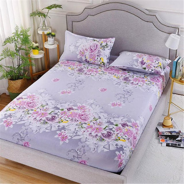 Rutschfestes Spannbettlaken mit rundum elastischem Gummiband in Floral-Design, Mehrfarbig, B/T: 180 x 200 cm - Bild 1
