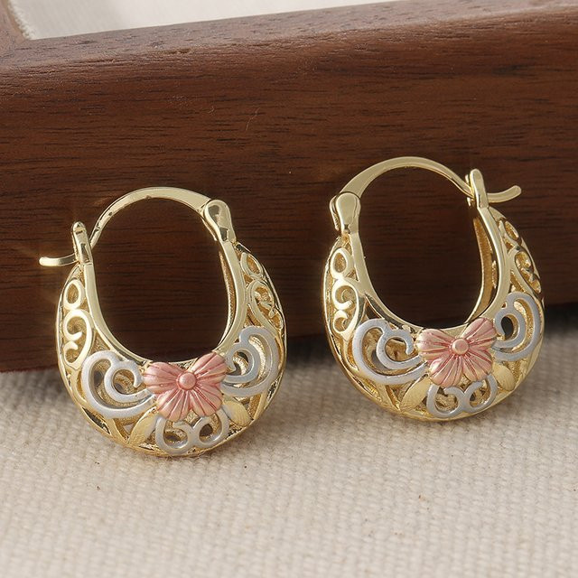 Futz Creolen, Blumen, Gelbgold, Bicolor, Damen - Bild 1