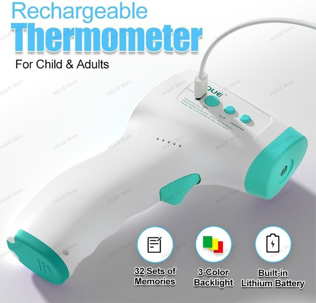 AiQUE Wiederaufladbares Infrarot-Thermometer mit LED-Display für Kinder und Erwachsene in Weiß - Bild 1