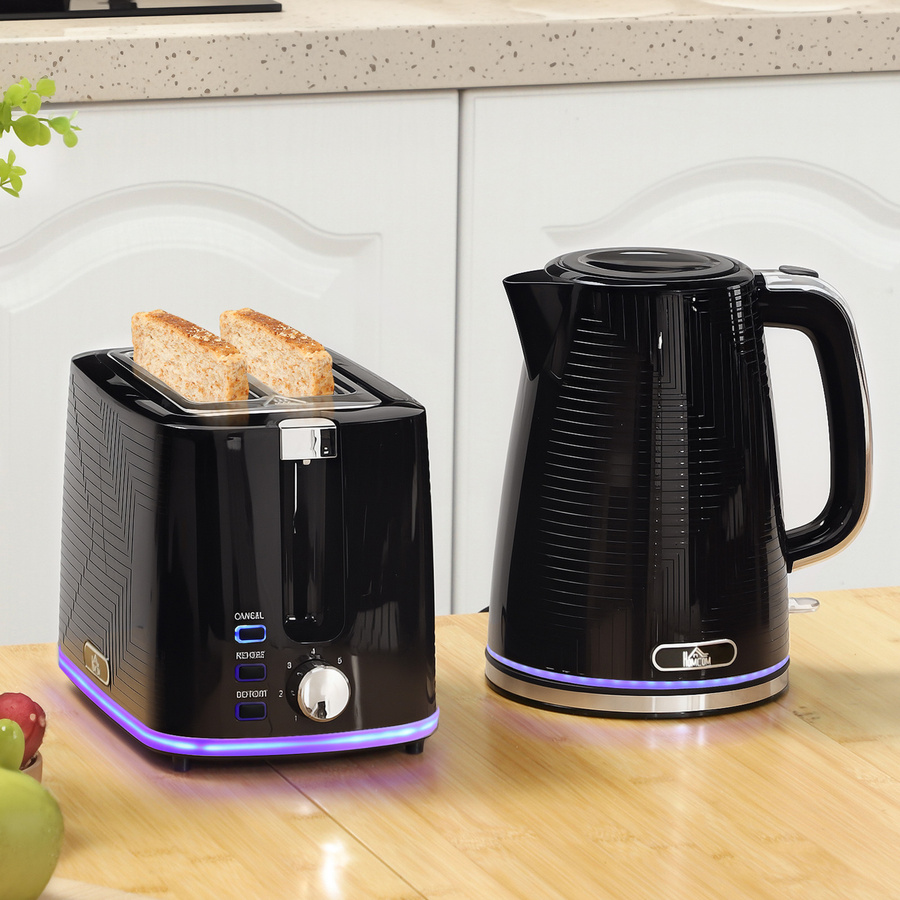 HOMCOM Frühstücksset aus Edelstahl mit Wasserkocher 1,7 l und 2-Scheiben-Toaster in Schwarz - Bild 2
