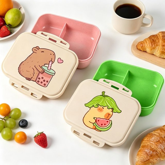 Potdemiel Capibara Bento-Box mit Anime-Cartoon-Aufdruck für Kinder und Schüler, tragbare Lunchbox aus Kunststoff - Bild 1