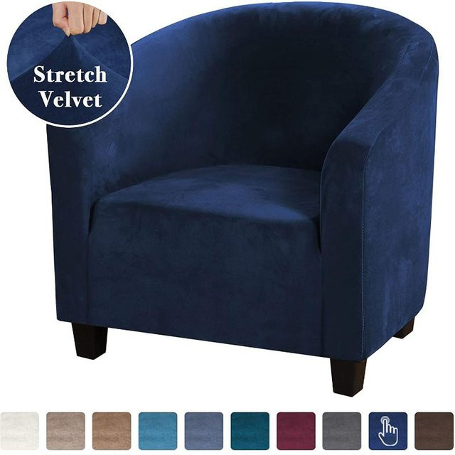 RTTIME Sofabezug aus Samt in Navy Blau, elastischer und rutschfester Stretch-Möbelschutz für Sessel und Couches - Bild 1