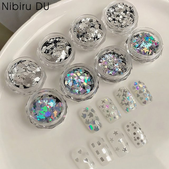 Nibiru DU Nail Art Pailletten, Schwarz Silbrig, Glänzend - Bild 1