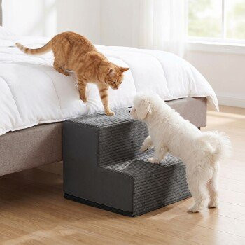 FEANDREA Hundetreppe aus grauem Cordstoff mit rutschfester Oberfläche und abnehmbarem Bezug, Schiefergrau - Bild 1