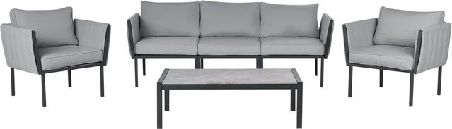 Beliani Sitzgruppe SKALA in Dunkelgrau mit Outdoor-Sofa, Lounge-Sesseln und Couchtisch aus Metall und wetterfestem Polyester - Bild 1