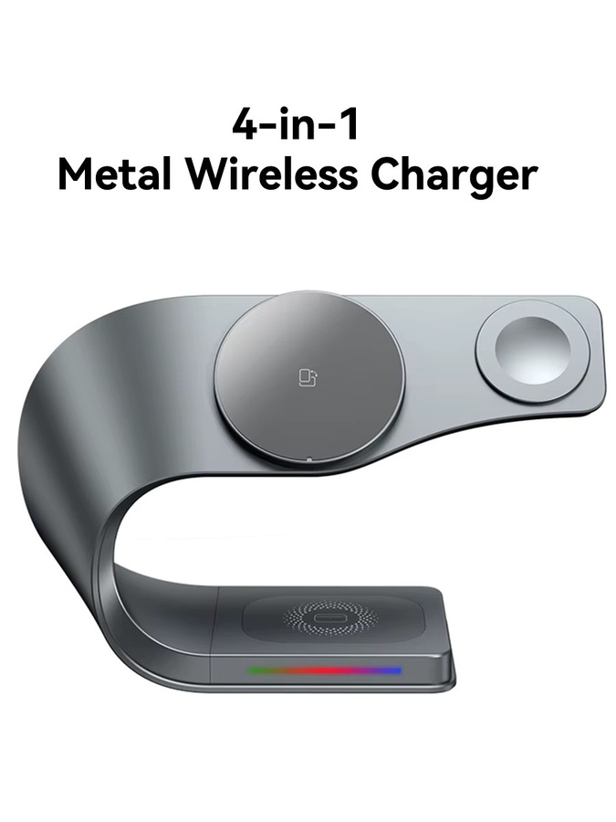 CrownQu 4-in-1 Magnetisches Kabelloses Ladegerät 15W Schnellladestation aus Metall in Silber für iPhone, AirPods und Apple Watch - Bild 6