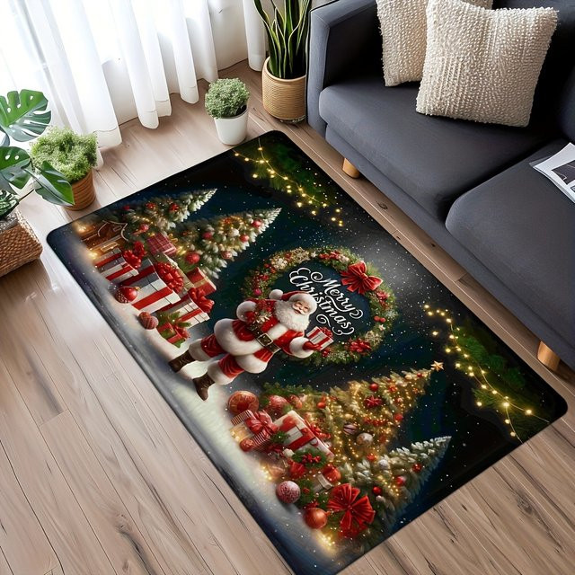 VIKAMA Weihnachtsmann Teppich als weiche Bodenmatte für Wohnzimmer, Schlafzimmer und Flur, mehrfarbig, rechteckig - Bild 1