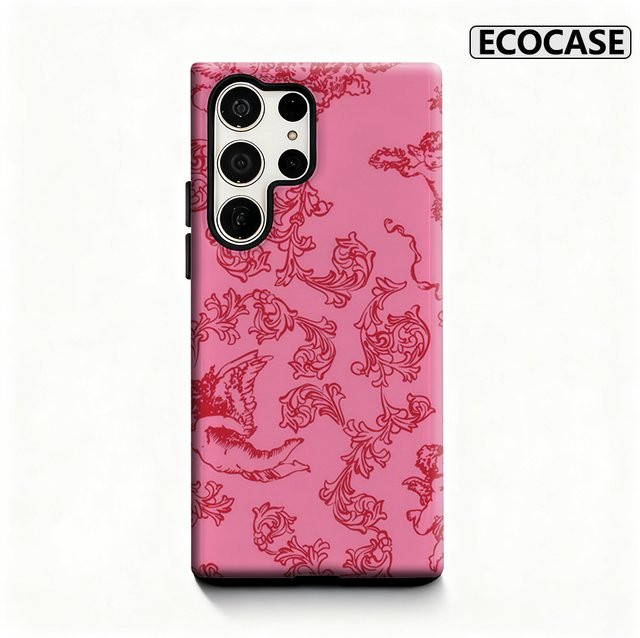Rosa Handyhülle mit Cherub und Blumen für Samsung Galaxy S25 Ultra, S24 und S23 Ultra Plus mit glänzender doppellagiger Rückseite - Bild 1