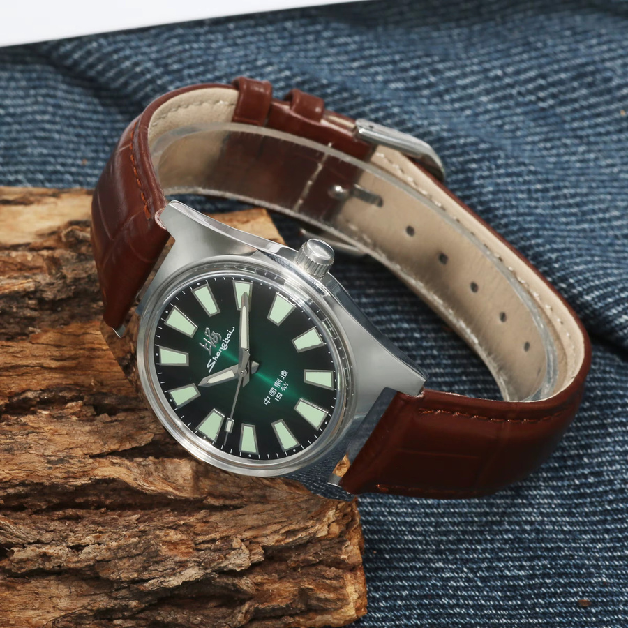 HEIMDALLR Armbanduhr, Handaufzug, Leder, Grün, Silber, Herren - Bild 3