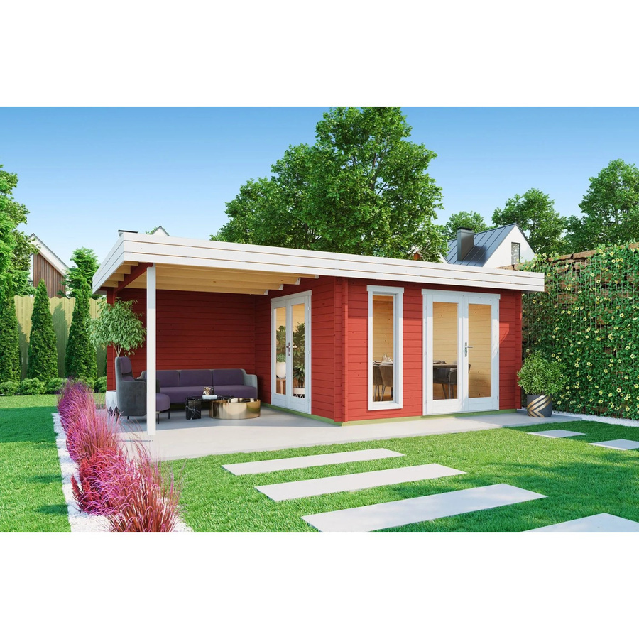 Lasita Blockbohlenhaus Anders Gartenhaus mit Flachdach in Rot, B/H/T: 6688 x 233,7 x 414,8 cm - Bild 2