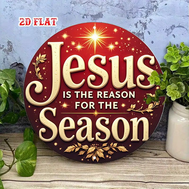 Potdemiel Vintage Christliche Metall-Wanddekoration Jesus ist der Reason für die Saison Schild in Rot mit goldenem Schriftzug - Bild 3