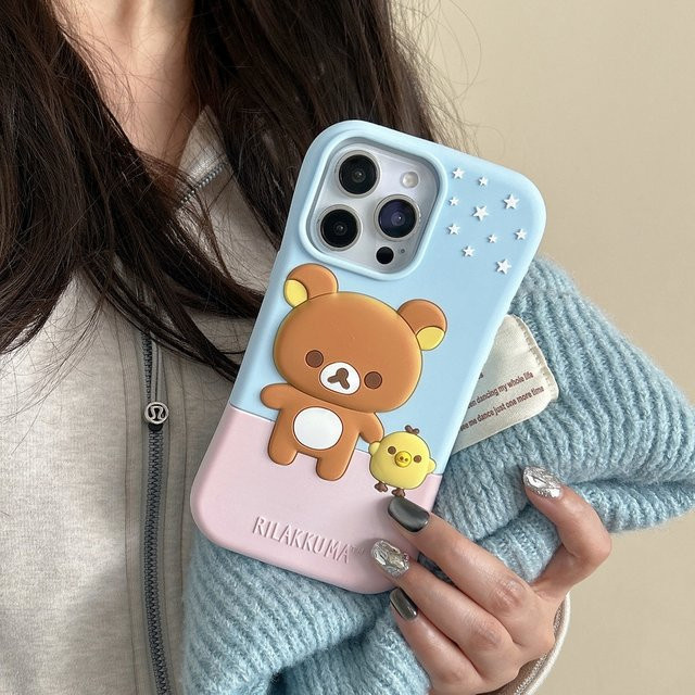 Potdemiel Rilakkuma Bär Handyhülle aus weichem Silikon für iPhone 11 bis iPhone 17 Pro Max mit 3D-Stereoskop-Design und Stoßfestigkeit - Bild 1