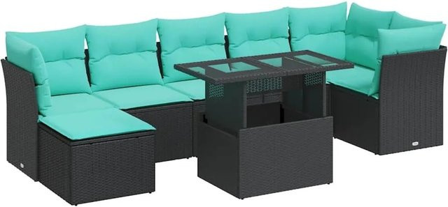 vidaXL 8-teilige Garten-Sofagarnitur aus Poly-Rattan mit Kissen in Schwarz - Bild 1