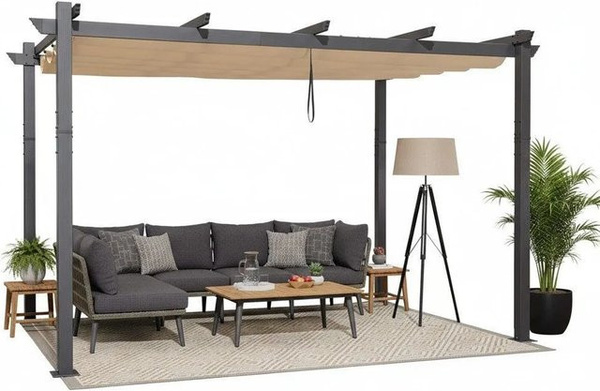 Purple Leaf Aluminium Pavillon mit Schiebedach in Grau, B/T/H: 300 x 400 x 245 cm