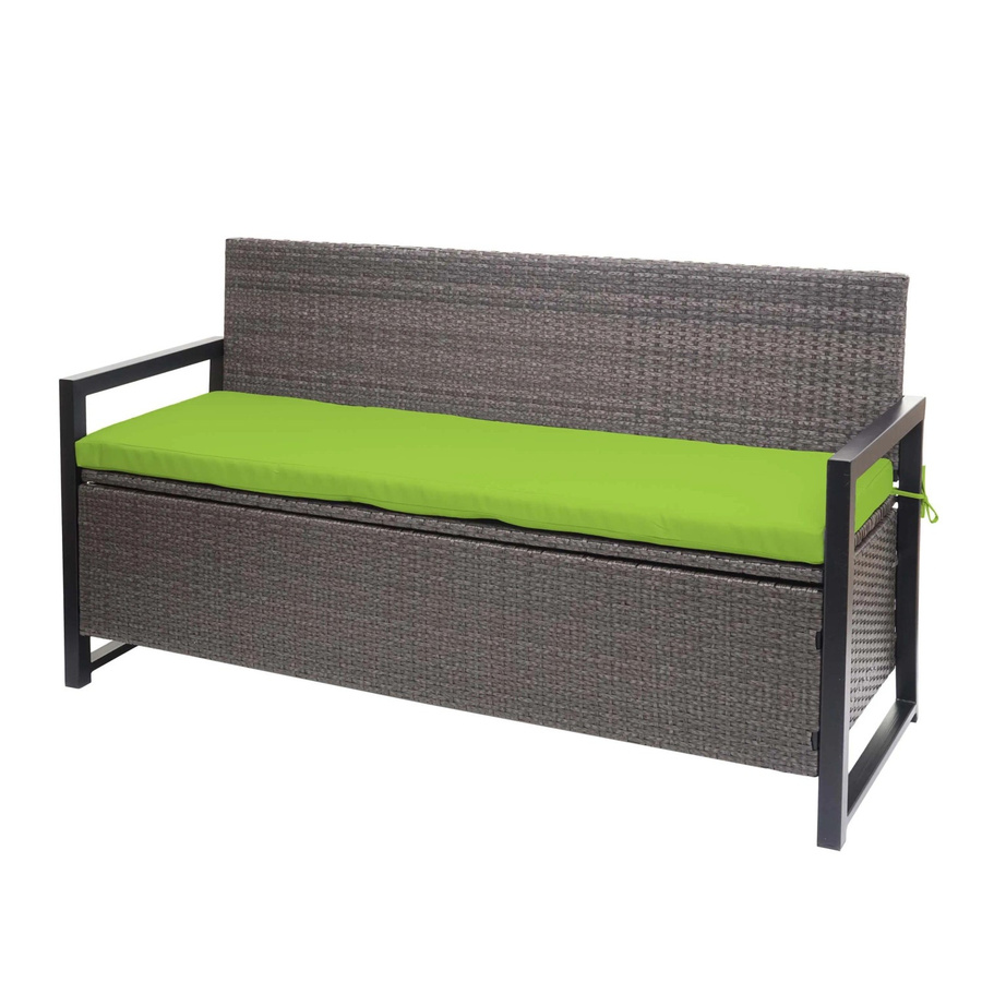 MCW Poly-Rattan 3er Sitzbank F39 als Gartenbank und Truhenbank mit Staufach, grau-meliert, inklusive grüner Kissen - Bild 2