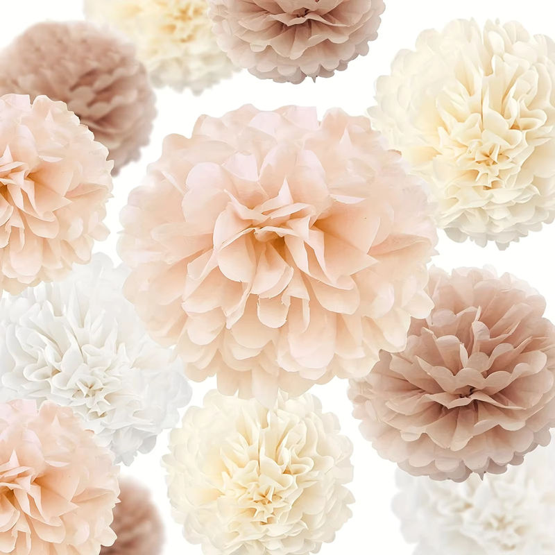 12 Stück runde Papierblumen aus Seidenpapier in Creme Weiß für deine Dekoration zum Geburtstag - Bild 3