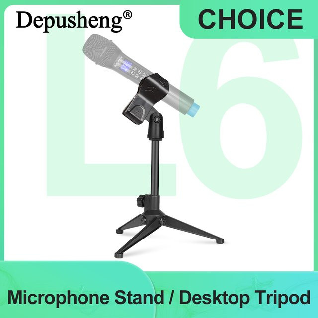Depusheng L6 Mikrofonständer Desktop-Stativ in Schwarz, höhenverstellbare Universal Mini Tischhalterung mit federbelastetem Mikrofonclip - Bild 1