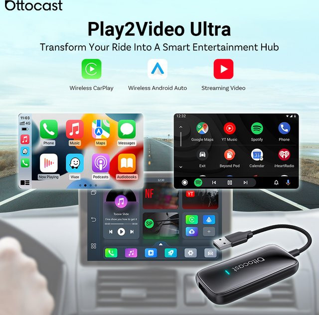 Ottocast Play2Video Ultra Kabellose CarPlay und Android Auto AI-Box mit WiFi6 für VW in Schwarz - Bild 1
