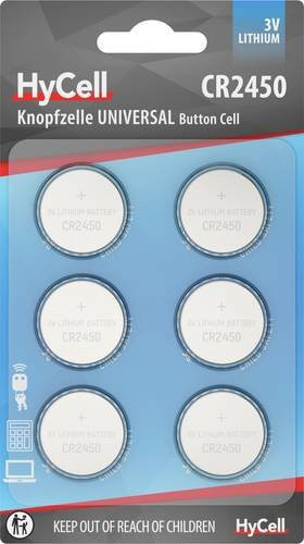 HyCell Lithium Knopfzellen CR2450 3V, 6er Packung, Silber - Bild 1