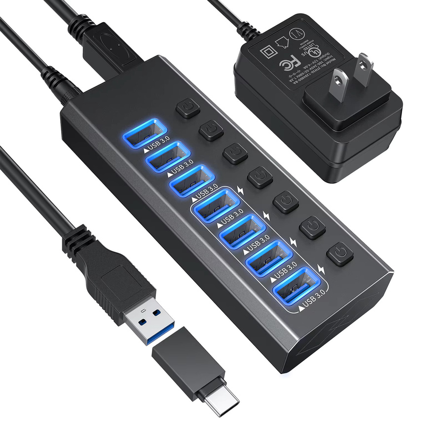 7-in-1 USB 3.0 Dockingstation mit 7 Ports und unabhängigen Schaltern, Schwarz - Bild 6