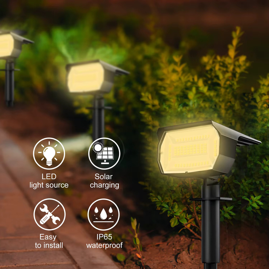 Solar LED Outdoor Spotlight mit 72 SMD LEDs in Schwarz, Wasserdichtes Solar Gartenlicht mit 3 Modi für Garten, Weg und Wand zur Landschaftsbeschaltung - Bild 3