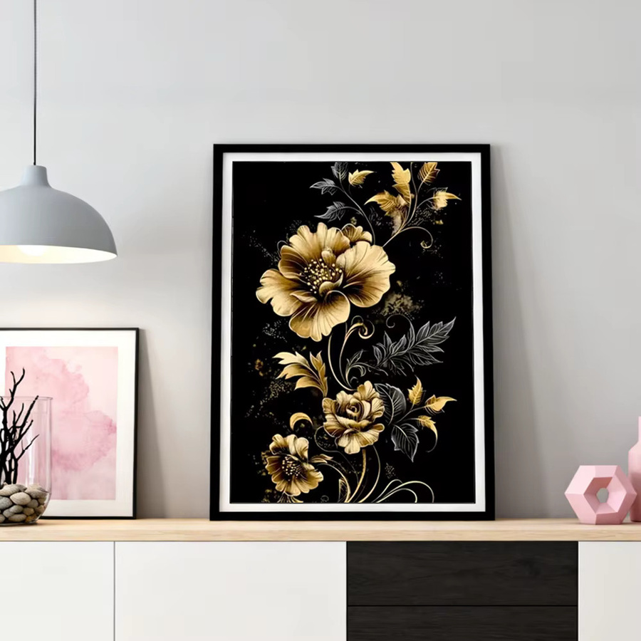 HUACAN Diamant-Gemälde Blumen Goldenes Mosaik Kunst-Set Wanddekoration B/H: 30 x 20 cm - Bild 3