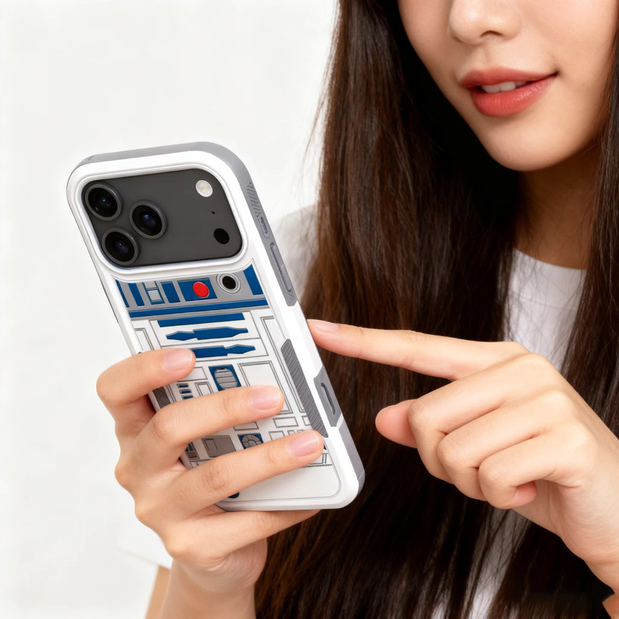 Schutzhülle für Apple iPhone 16E, iPhone 17 Air und iPhone 17 Pro Max mit R2D2-Roboter-Druck, doppelschichtige Stoßdämpfung aus hartem PC und Silikon, Farbe: Weiß - Bild 5