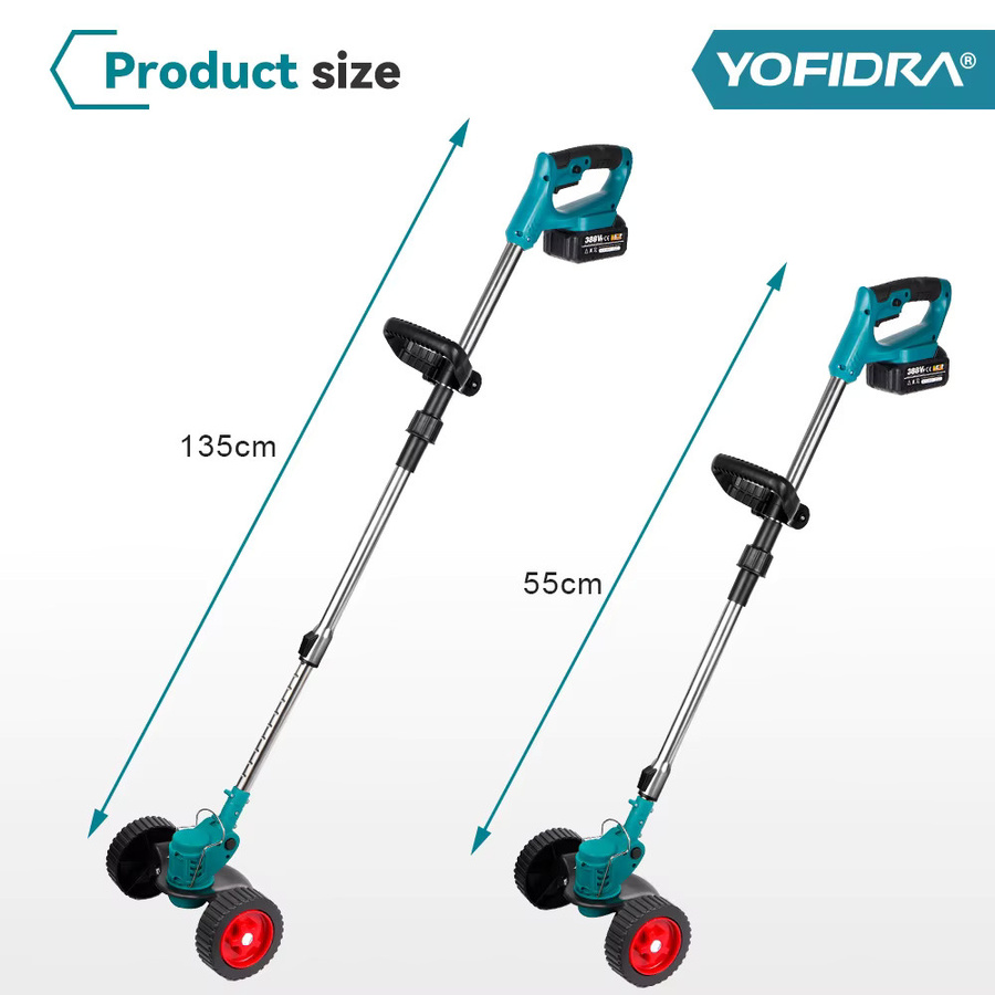 YOFIDRA Kabelloser Elektrischer Rasenmäher und Rasentrimmer, Faltbar und Einstellbar, 100-135 cm, Garten-Unkrautentferner kompatibel mit Makita 21V Akku - Bild 4