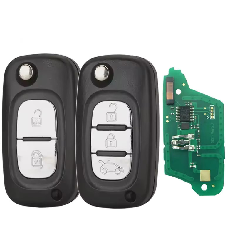 QCONTROL Flip Remote Key Fob 2/3 Tasten 433 MHz ASK ID46 PCF7961 für Mercedes Benz Citan 2012–2019 Smart W364 Schwarz - Bild 3