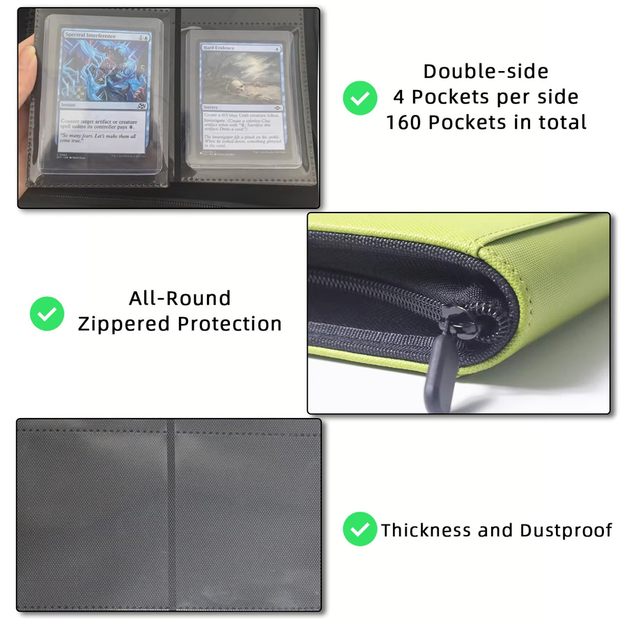Sammelkarten-Organizer aus rotem PU-Leder mit Reißverschluss für bis zu 160 Sportkarten, doppelseitiger 4-Taschen-Ordner für 3x4 Zoll Karten - Bild 4