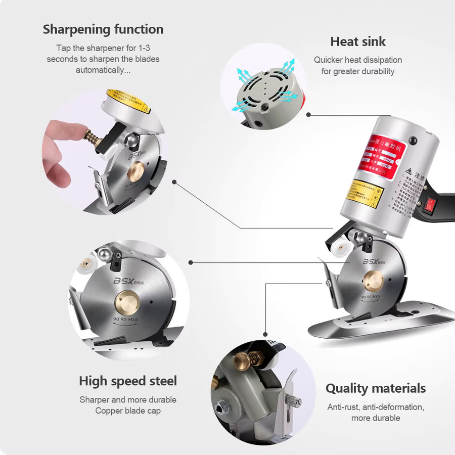 Elektrische Handheld-Schneidemaschine für Stoff, Kleidung und Leder in Silber und Grau mit Rundmesser aus Metall - Bild 3