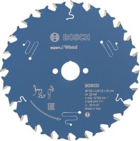 Bosch Expert for Wood Kreissägeblatt mit Carbide-Spitzen für Holz und Metall, Durchmesser: 150 mm, Bohrung: 20 mm, Dicke: 2,6 mm, 24 Zähne, Blau - Bild 1