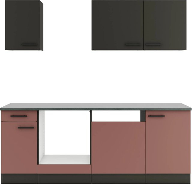OPTIFIT Küchenzeile Madrid420/Nizza407 in Anthrazit und Rostrot mit Breite: 210 cm - Bild 1