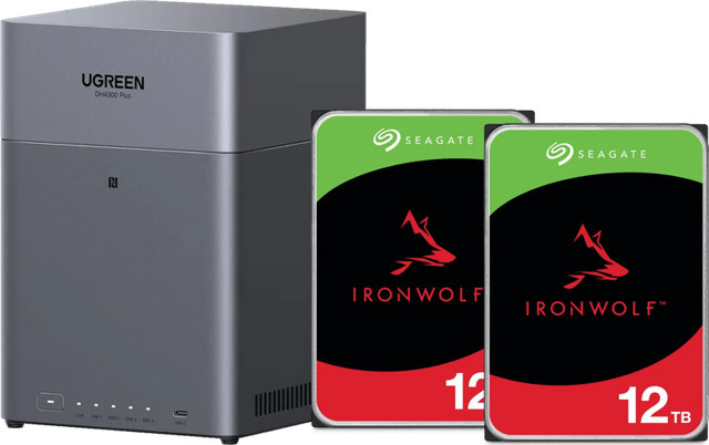 UGREEN NASync DH4300 NAS-System in Grau mit Seagate Ironwolf 12 TB HDD Doppelpack - Bild 1