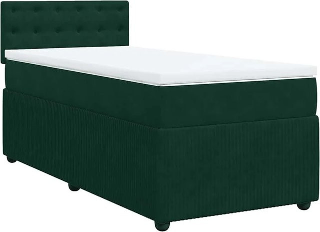 vidaXL Boxspringbett mit Matratze in Dunkelgrün und Weiß, Hybrid-Bett mit Taschenfederkern und USB-Ladeport, B/T/H: 80 x 200 x 100,5 cm - Bild 1