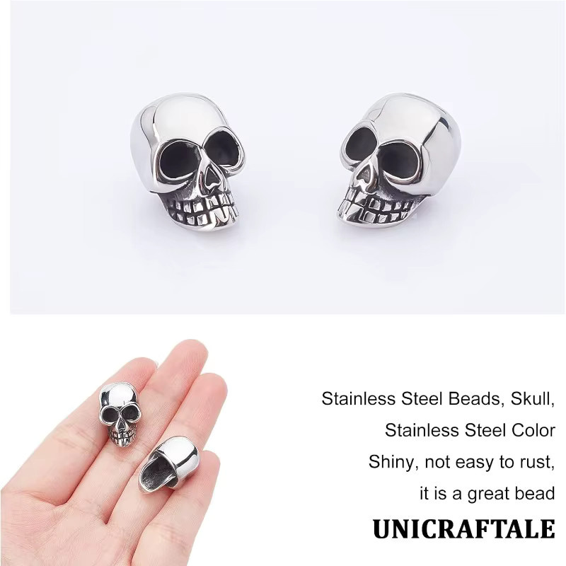 Edelstahl-Totenkopf-Perlen, Antik-Silber, 6,5 mm, Unisex - Bild 2