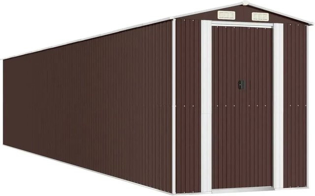 vidaXL Geräteschuppen aus verzinktem Stahl in Dunkelbraun mit Schiebetür und Giebeldach B/T/H: 1021 x 192 x 223 cm - Bild 1