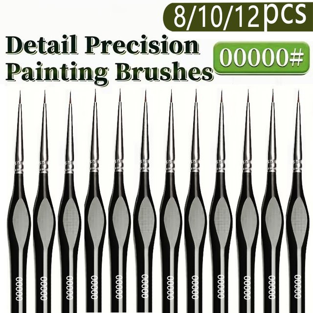 Professionelles Detailpinselset in Schwarz mit den Größen 8, 10 und 12 sowie der Stärke 00000 für feine Detailmalerei - Bild 1