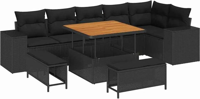 vidaXL Garten-Sofa-Set 9-teilig aus Poly-Rattan und Akazienholz in Schwarz - Bild 1