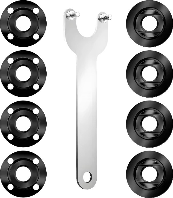 TOOLTOP 7-teiliges Winkelschleifer-Druckplattenschlüssel-Set in Silber mit Innen- und Außenflanschmuttern für 5, 8 und 11 mm - Bild 2