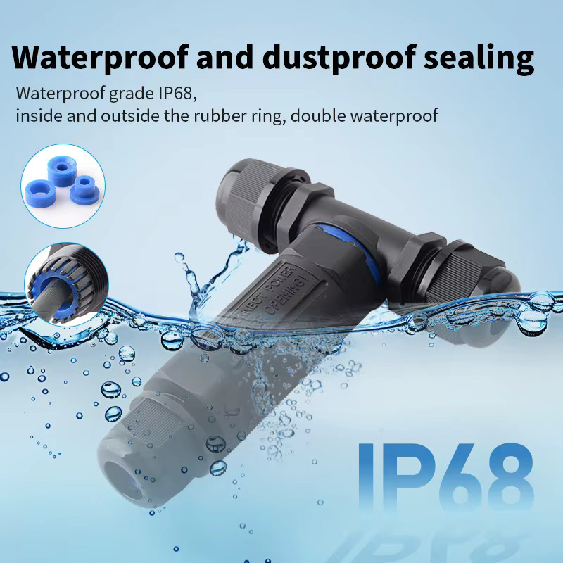 JINH IP68 wasserdichter elektrischer Kabelstecker Dreiwege-Abzweigschraubverbinder in Schwarz für 3, 4 oder 5-polige Kabel von 0,5 bis 2,5 mm2 - Bild 3