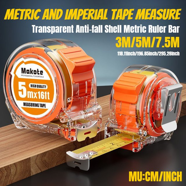 Einziehbares Stahlmaßband in transparentem Design mit metrischer und imperialer Skala (3m, 5m, 7,5m) - Bild 1